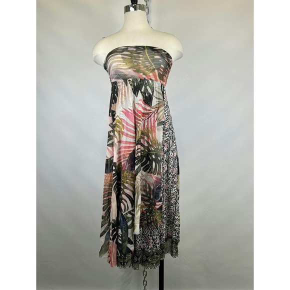 NWT Fuzzi Mesh Floral Strapless Knee Length Dress Size Large - Picture 1 of 4